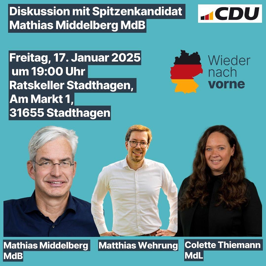 Einladung zur Diskussion mit Mathias Middelberg MdB und Colette Thiemann MdL
